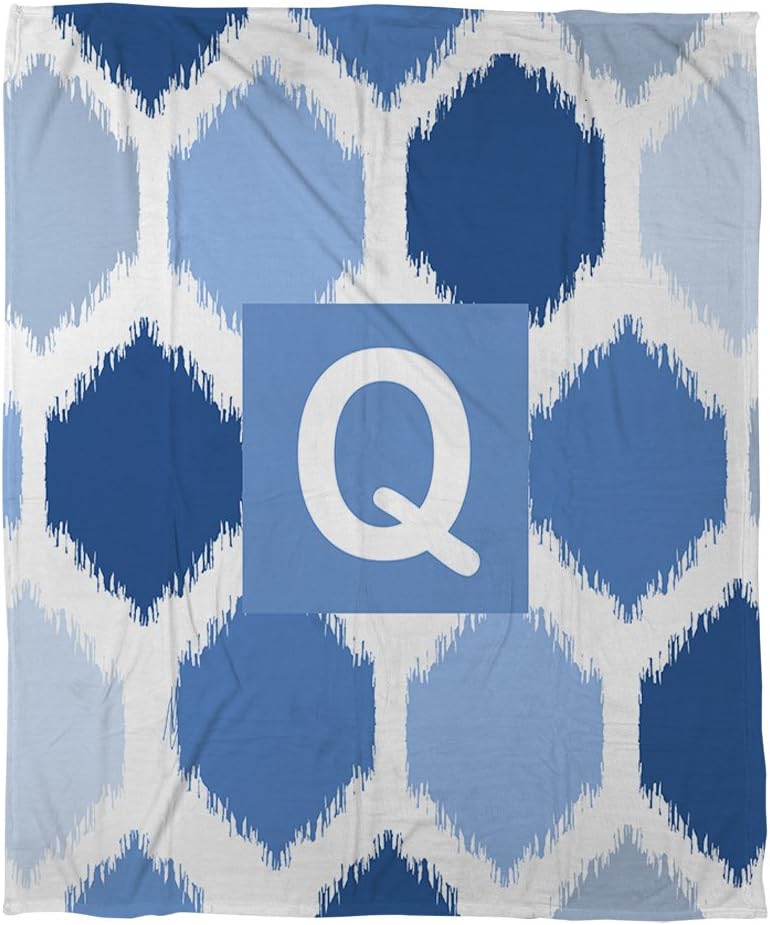 Manual Woodworkers & Weavers Coral Fleece Throw, 50 by 60-Inch, Monogrammed Letter Q, Blue Batik