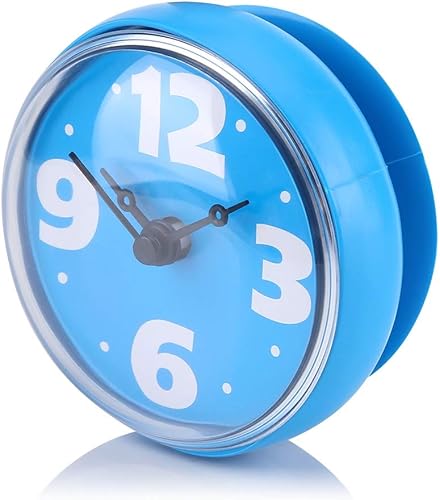 Miniatura 4 de Reloj de baño, reloj de ducha impermeable, reloj de pared mini reloj con alarma y ventosa agujero para colgar para dormitorio, baño, cocina (azul)