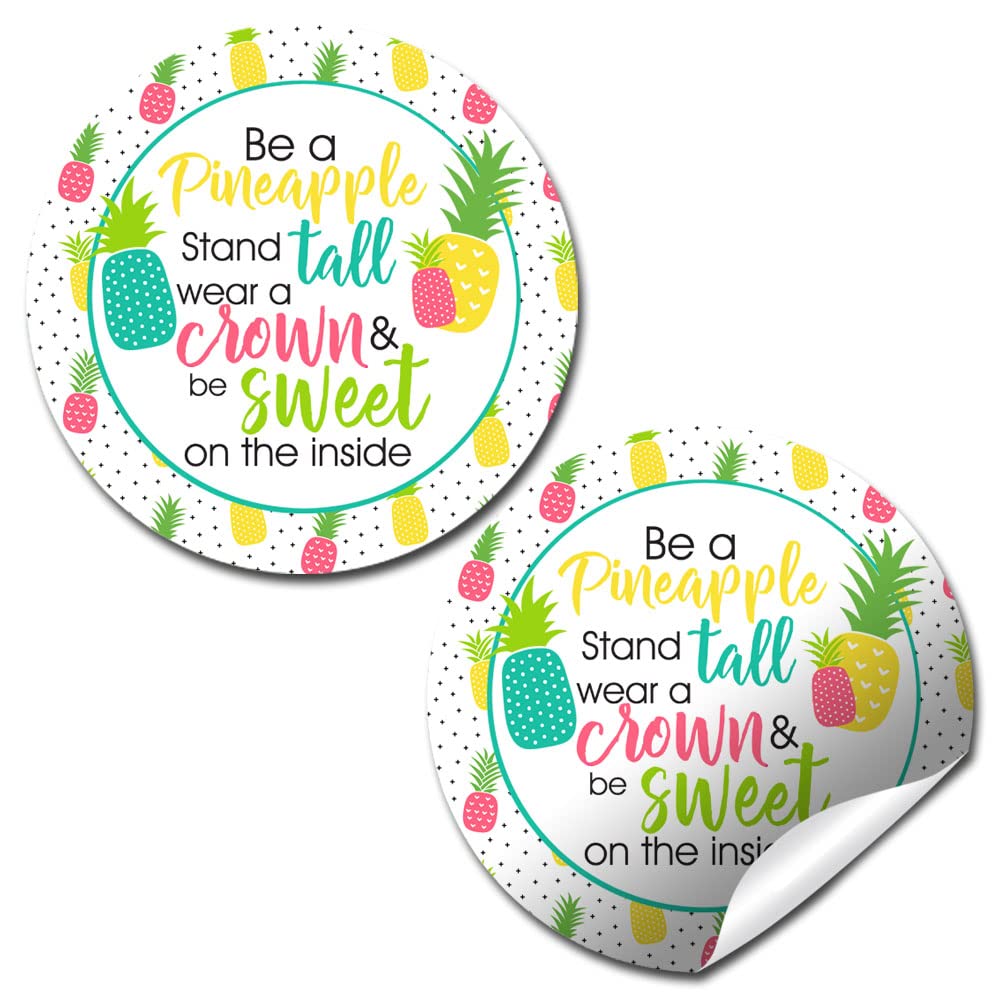 Be A Pineapple Encouragement Party Favor Sticker Labels, 40 2" Party Circle Stickers by AmandaCreation, Great for Classroom Use, Thank Yous, Gifts, Encouragement and More
