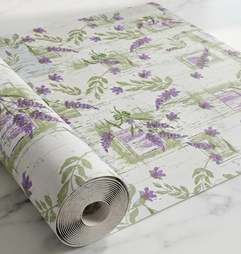 Image of Dribble (45cm X 300cm) Eva Shelf Liner Mat Roll, Non Slip Drawer & Cabinet Liner for Kitchen, Waterproof Oilproof Washable Fridge Mat, Anti Skid Multipurpose Mat (Floral Hormony Purple)