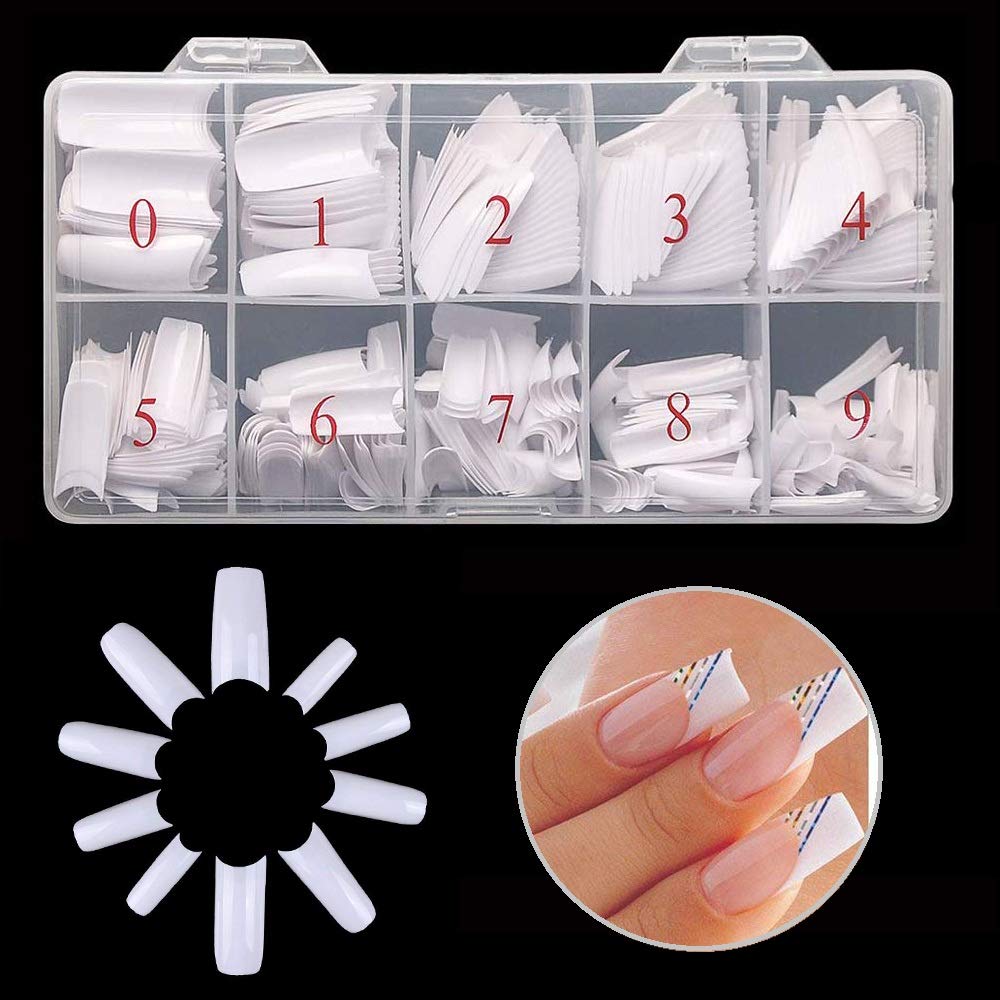 Vcedas 500pcs Lady White French Acrylic Style Artificial False Nails Half Tips & Box (White)