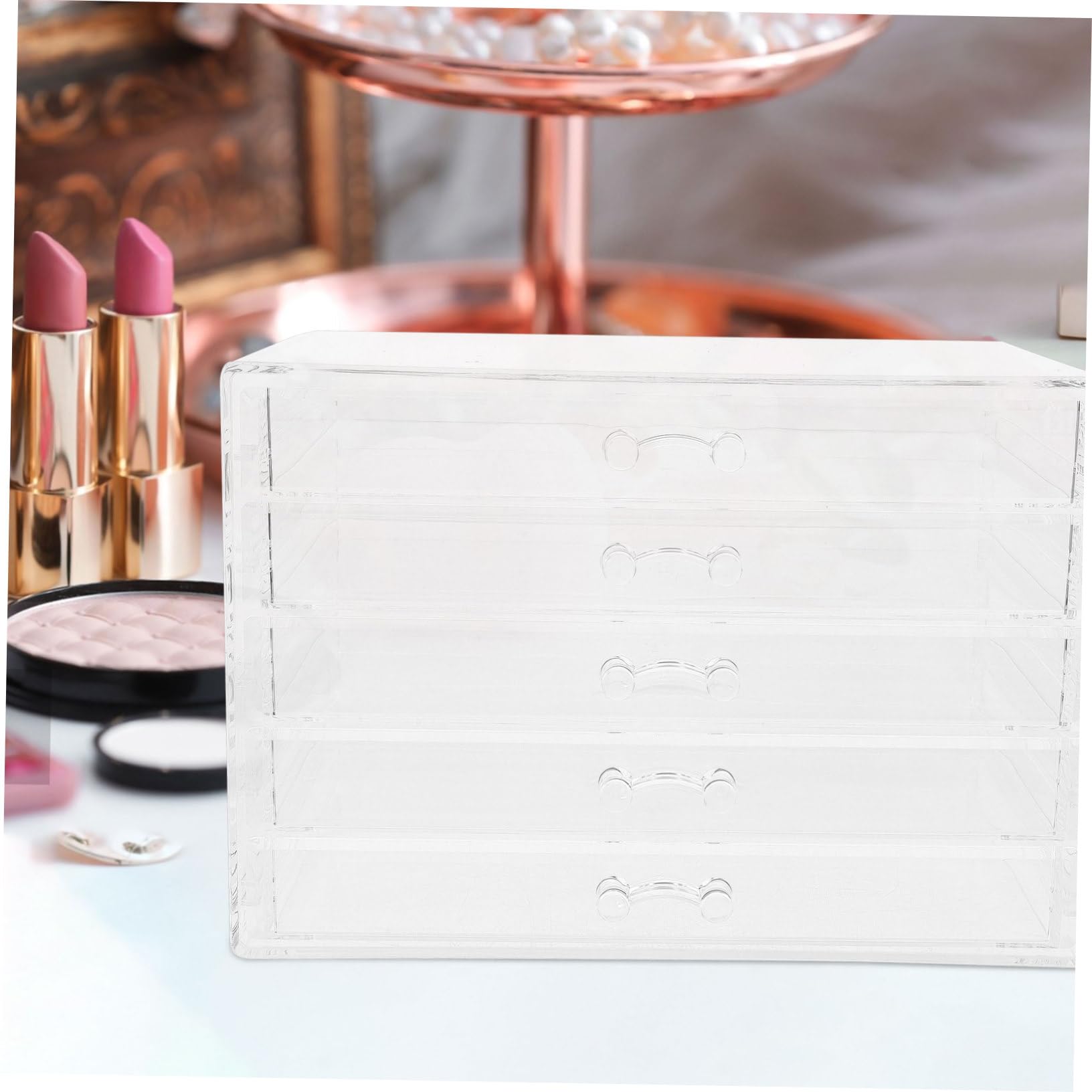 ULTECHNOVO Organizer per Trucchi e Gioielli in Acrilico con 5 Cassetti, Design Versatile e Facile da Pulire, per Piano Tavolo