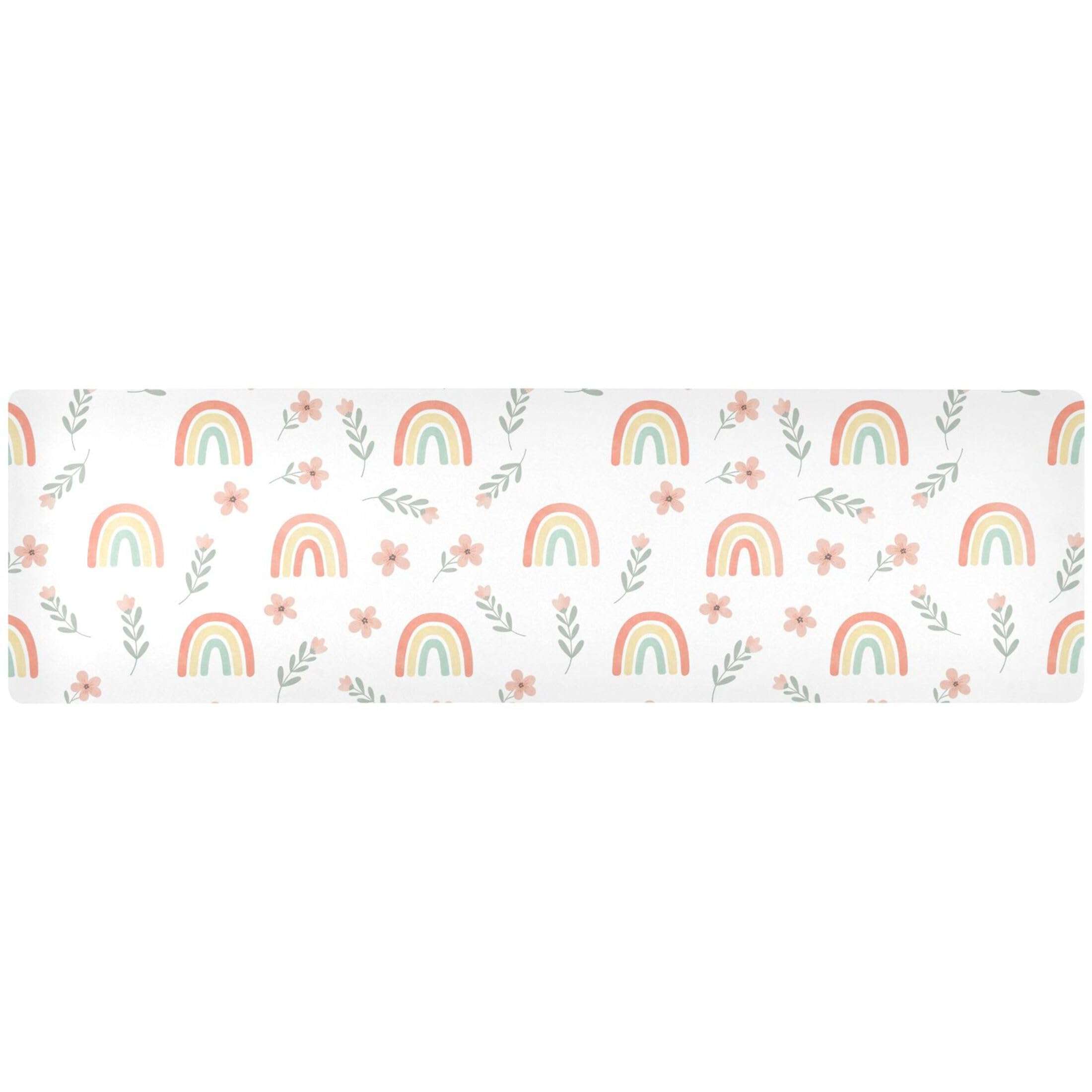 Rainbow Flower Trivet Table Runner for Hot Dishes and Pots, Heat Resistant Waterproof Anti-Slip Table Protector for Kitchen Decor, 11.8x39.4 in