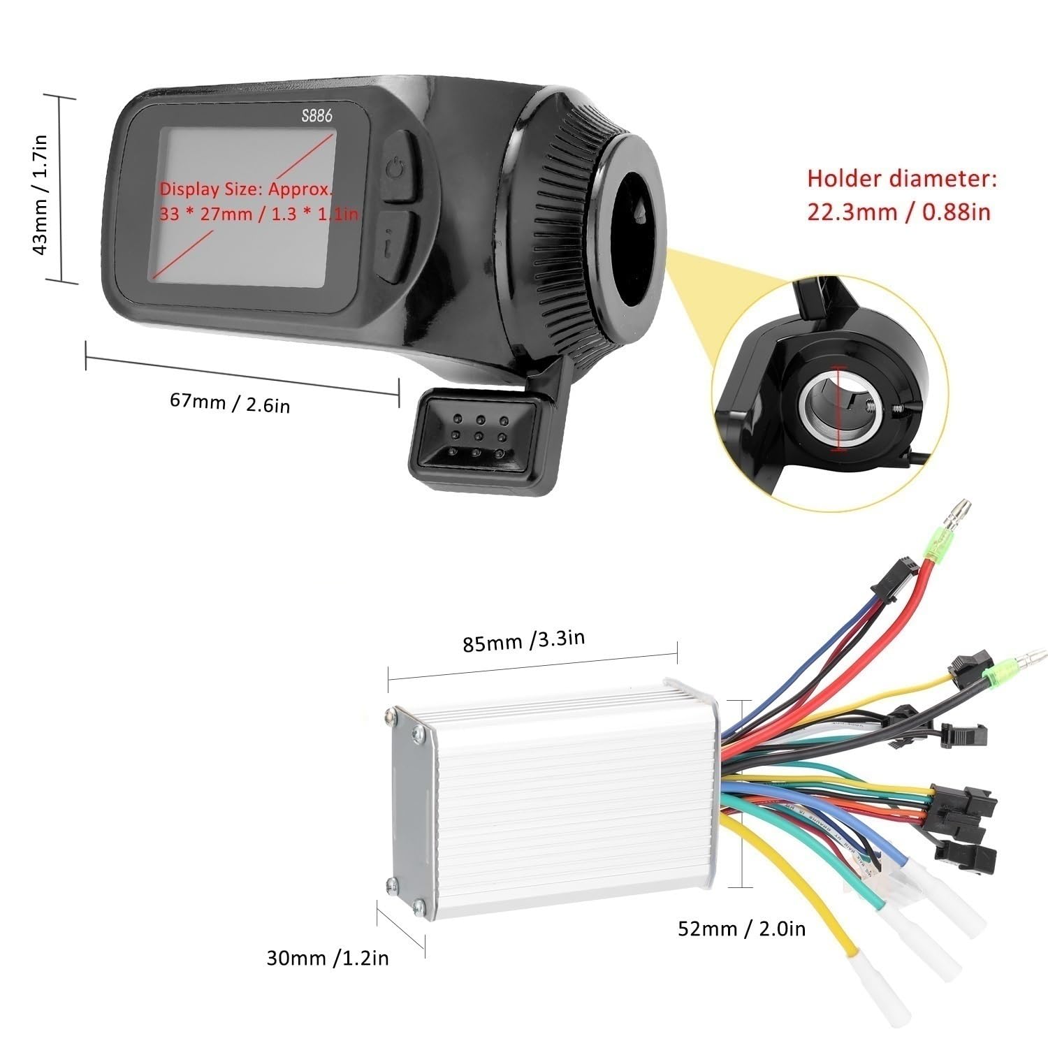 Centralina Monopattino Elettrico 36V-60V 350W Motore Brushless Controller Display LCD Pollice Acceleratore Biciclette Elettriche Scooter Kit(Type C1)