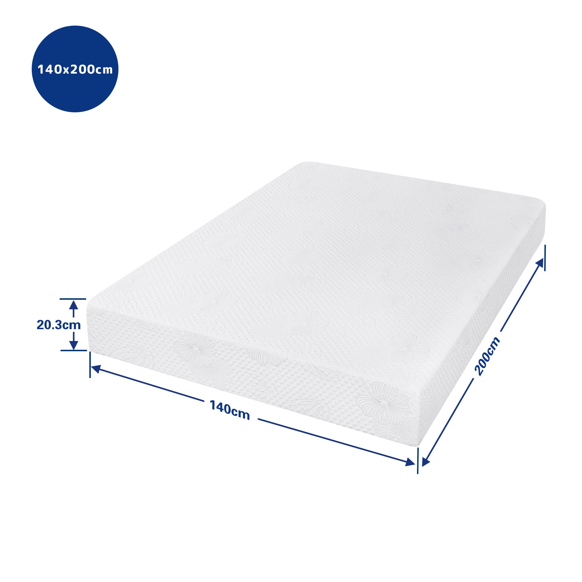 Olee sleep 20cm Memory Foam Matratze / Kaltgelschaum / Öko-Tex / CertiPUR-US / Komfortable Matratze / Rollmatratze / 3 Schichten / 140 x 200cm / Full / Weiß