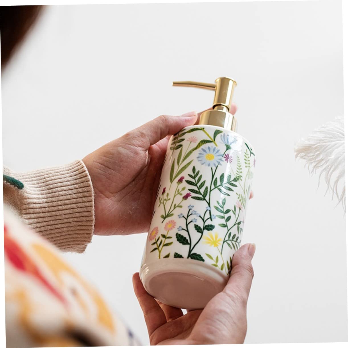 Dispensador de Loción Cerámico 430ml Bomba, Estampado Floral