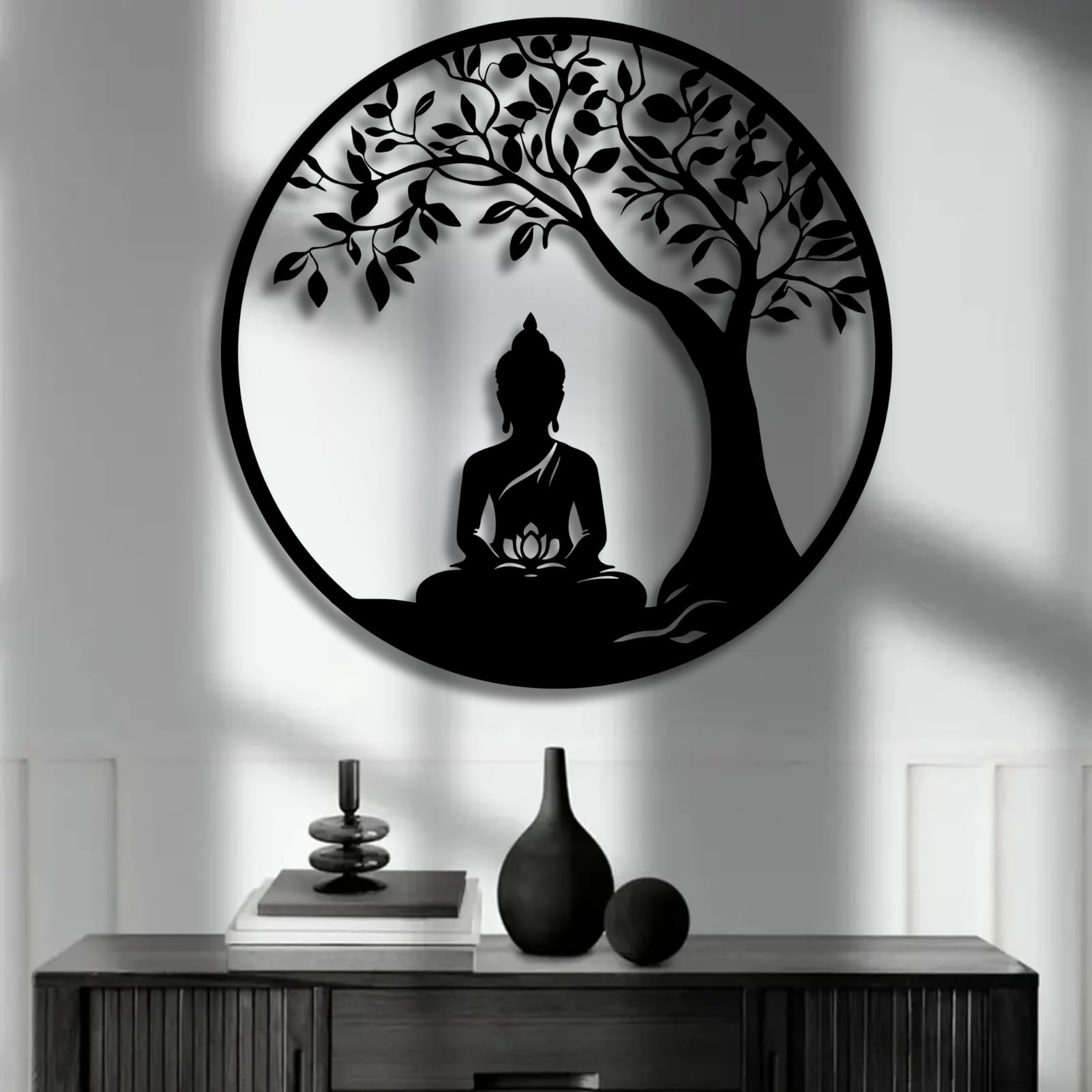 Árbol de la Vida, Arte de Metal 3D, decoración de Pared Grande con Buda, Yoga, meditación Interior, hogar Zen, Zen para Sala de Estar, Dormitorio, jardín al Aire Libre, Estudio de