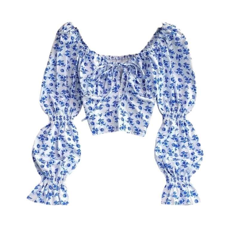 B G FASHIONFloral Printed Top for Women's Casual & Regular Wear Crop Top | Long Balloon Sleeve Square Neck Polyester Fabric