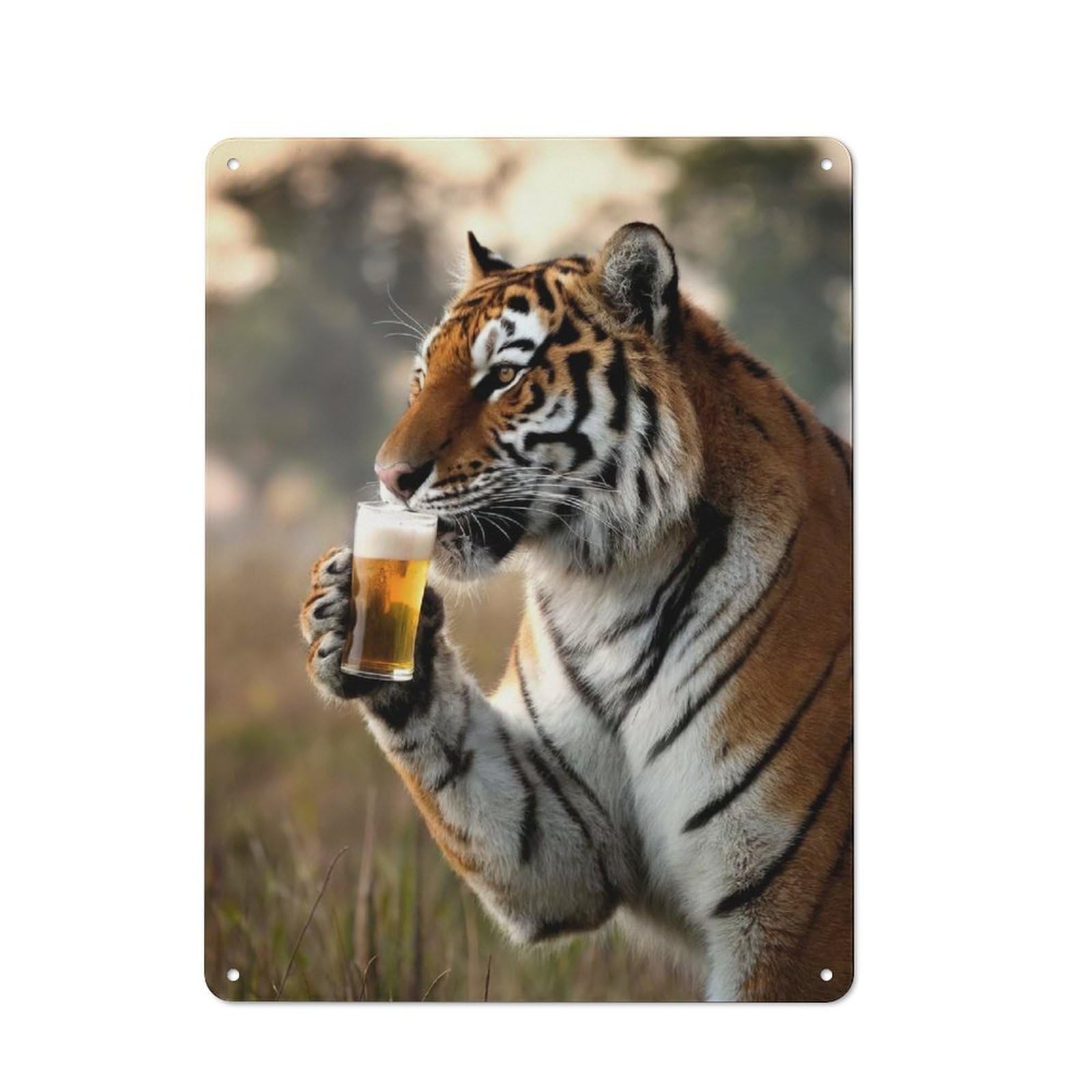 Junmoney Style-10 Tiger Sipping A Beer Retro Metal Sign 40X30cm For Home Office Or Studio, Suited To Home Office Decor Fans