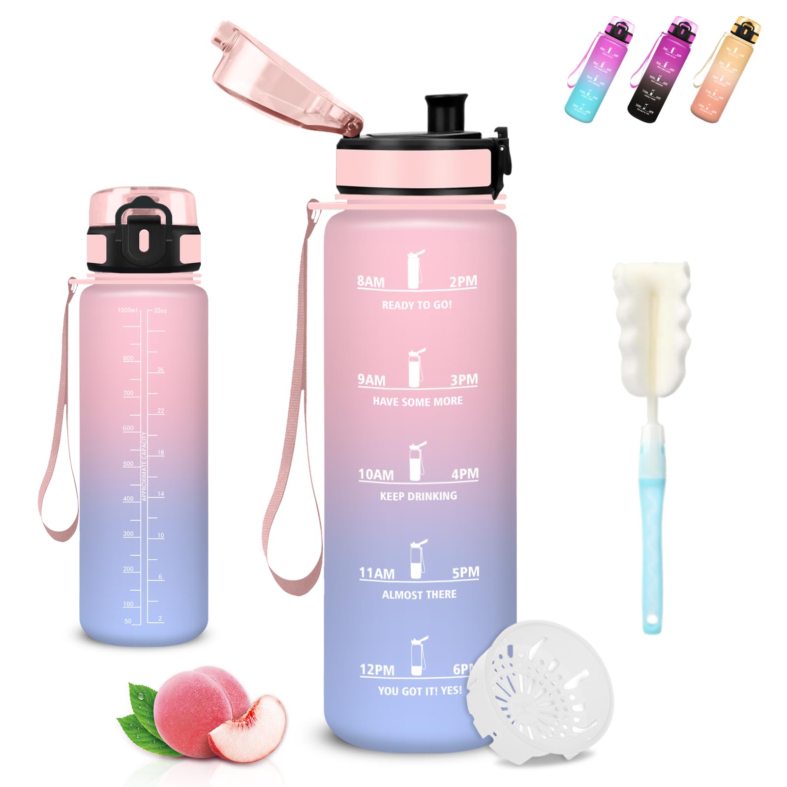 Mujigaga 1 Litre Water Bottle Gym Leakless Motivational Water Bottles with Sponge Brush Easy Carry for Schools Fitness Camping Yoga