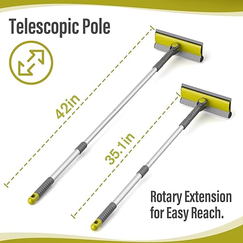 Miniatura 3 de Escobilla de ventana de 42 pulgadas para el hogar, kit de lavado de ventanas giratorio 2 en 1 con poste de extensión de 30 a 42 pulgadas, escobilla