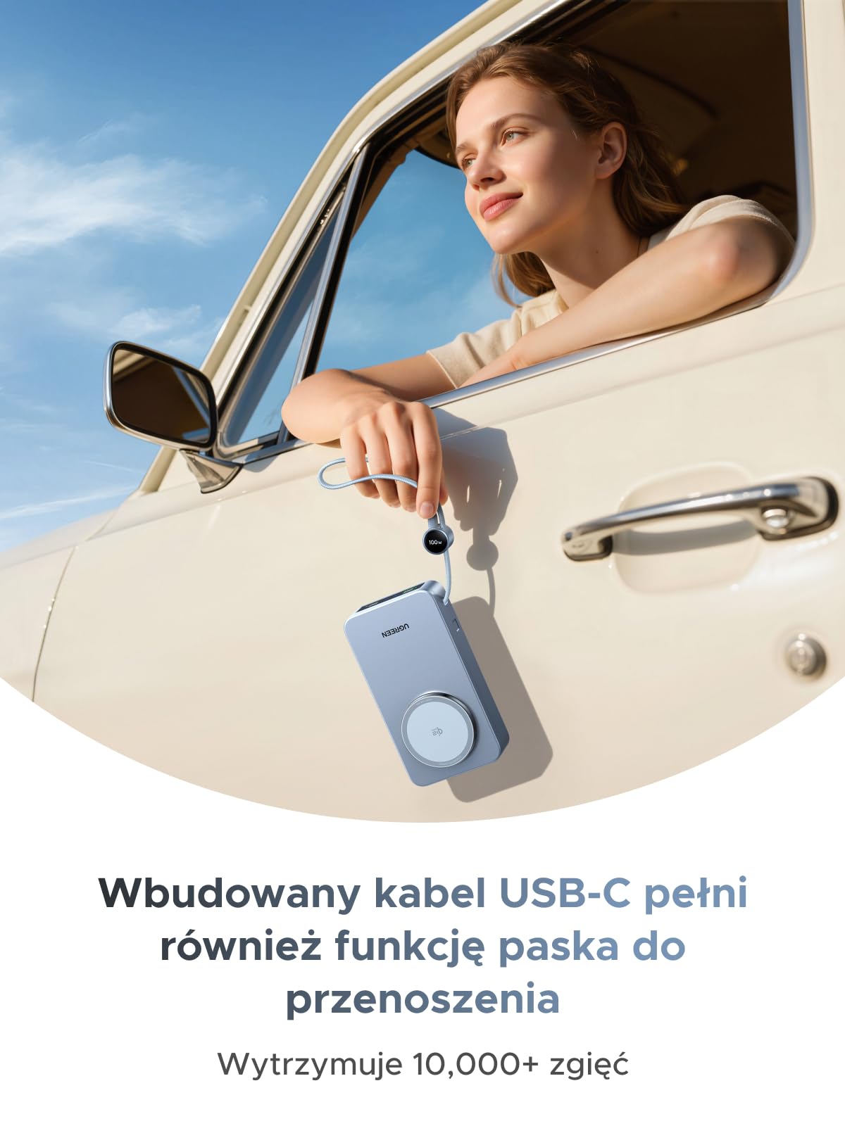 UGREEN MagFlow 20000mAh Qi2 25W Magnetyczny Powerbank z USB-C 100W, AirPods | Certyfikat Qi2, Zintegrowany Kabel, Ekran LED, iPhone 17-12, Airpods, do podróży i dojazdów do pracy