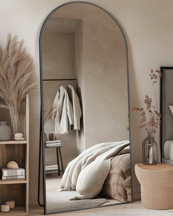 Antok Full Length Mirror, 26"x68" Oversized Floor Mirror with Stand for Bedroom, Living Room Cloakroom, Black, Arch Style