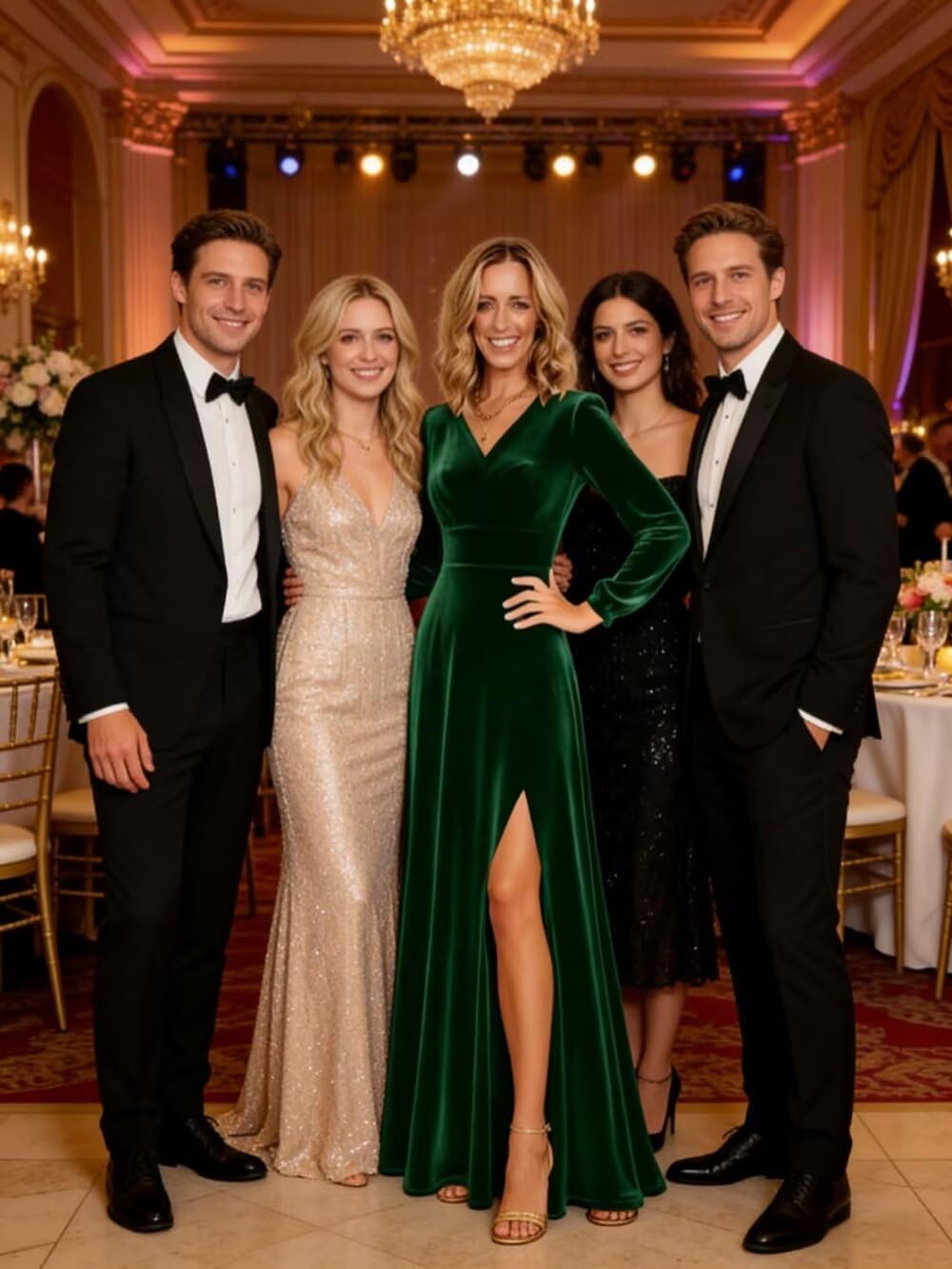 Eightale Velvet Long Sleeve Bridesmaid Dresses for Women A-Line Split V Neck Formal Evening Party Gown - Image 5