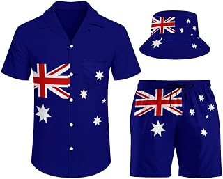 Zakqeik Men's Hawaiian Shirt And Short Set Button Down Irish Flag Beach Outfits with Bucket Hats
