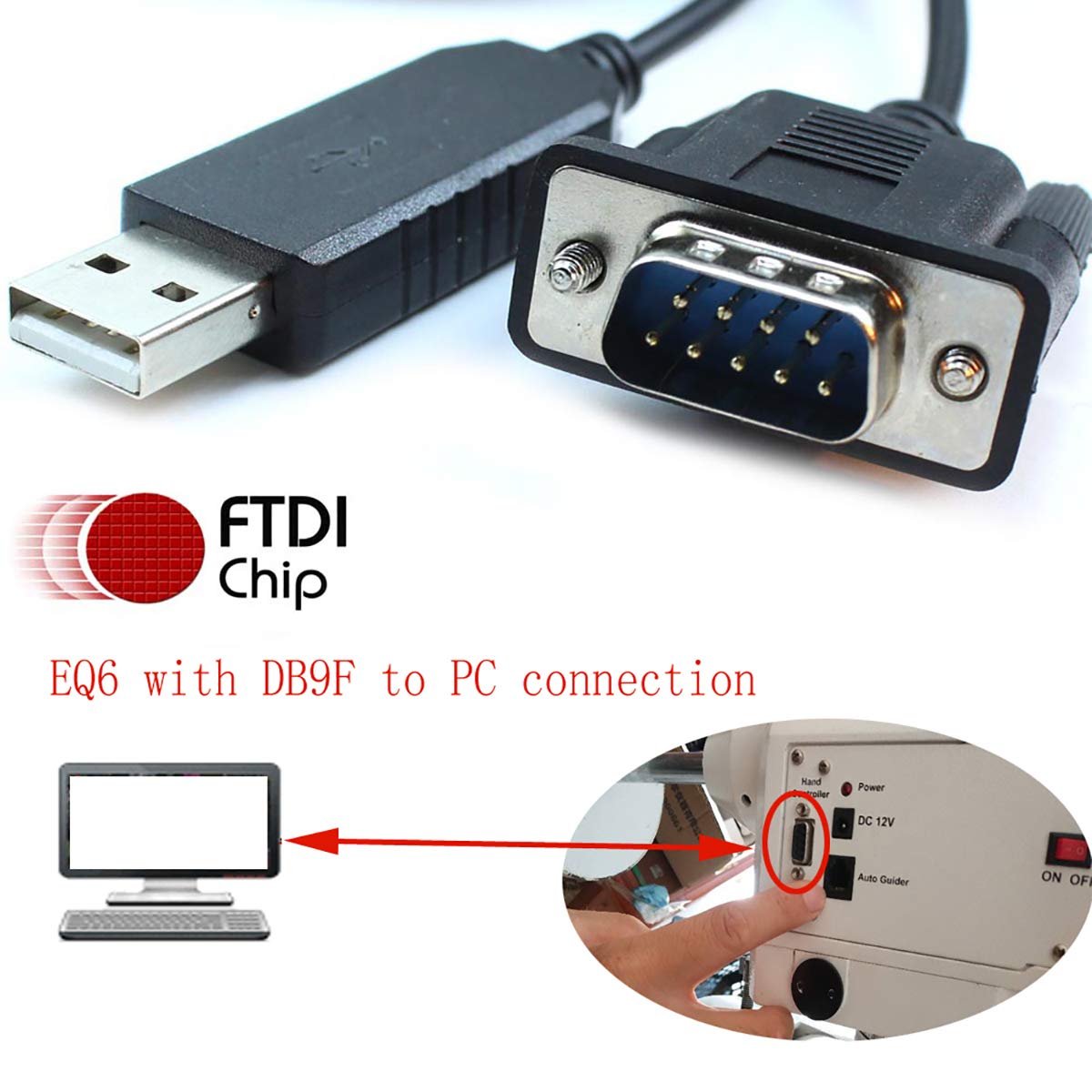 Skywatcher Telescopio Goto Control EQMOD ASCOM Cable para HEQ5pro AZEQ5 AZEQ6 EQ6-R Asiair Synscan Goto (1,8 m/180 cm, EQ6 pc para montar cable db9)