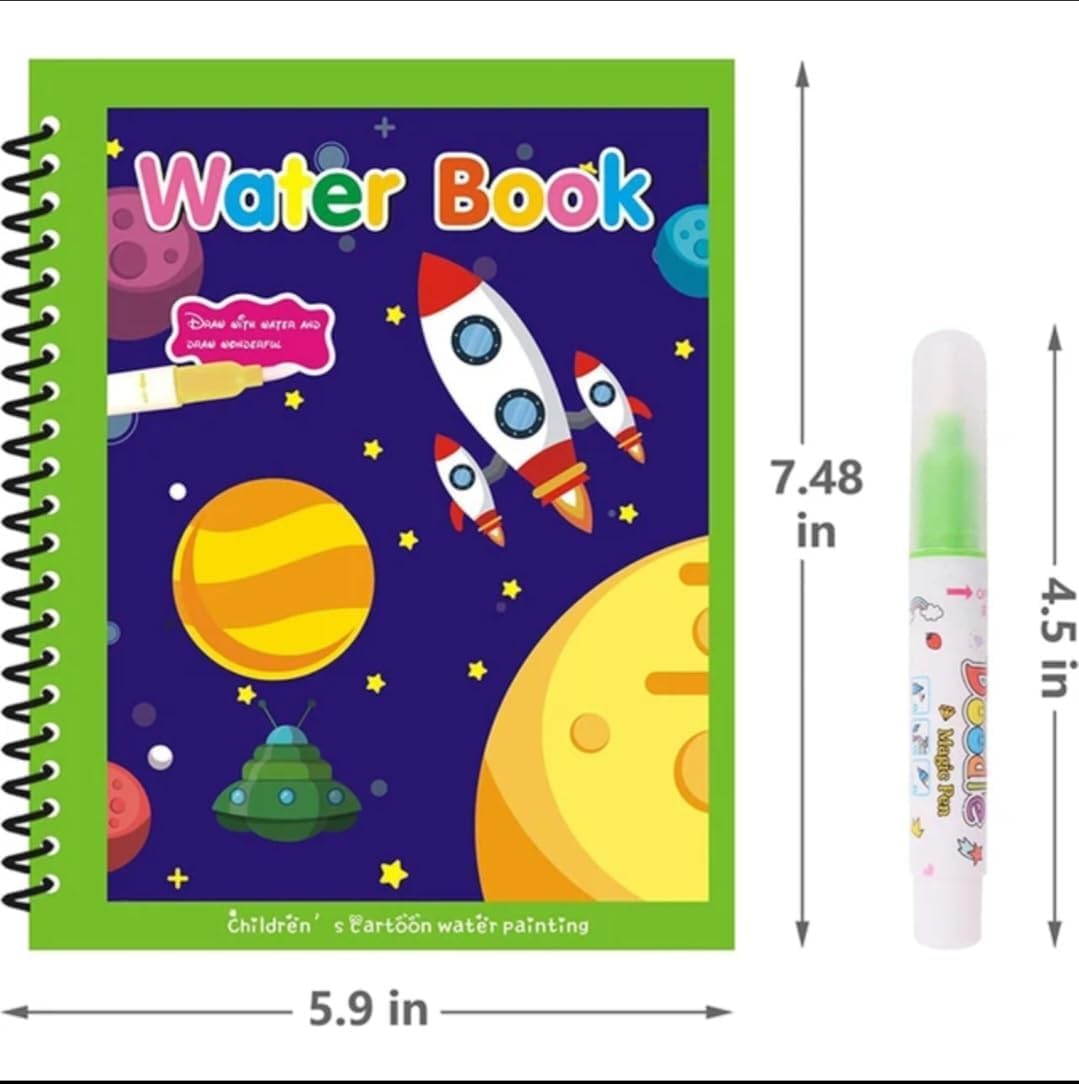 QEEIG Reusable Magic Water Quick Dry Book Learning Toy and Scribble with Doodle Pen for Painting Fun Drawing Pad Toy for Boys and Girls | Random Designs As Per Stock Epiphany| 16 Cm | Pack of - 2 - Image 4 thumbnail