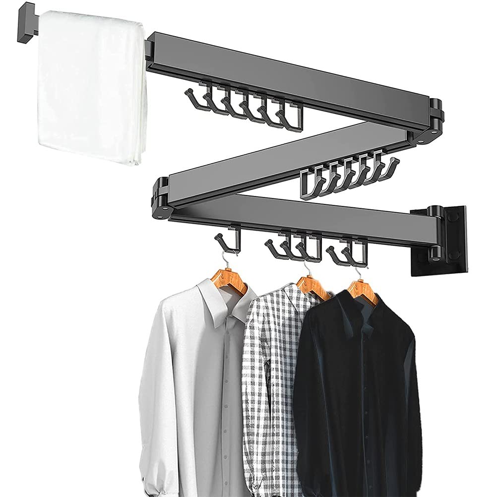 CHICTI Wall Mounted Folding Retractable Clothes Drying Rack Space Saver Fold Away Hanger for Indoor Outdoor Balcony Laundry Bathroom and Bedroom