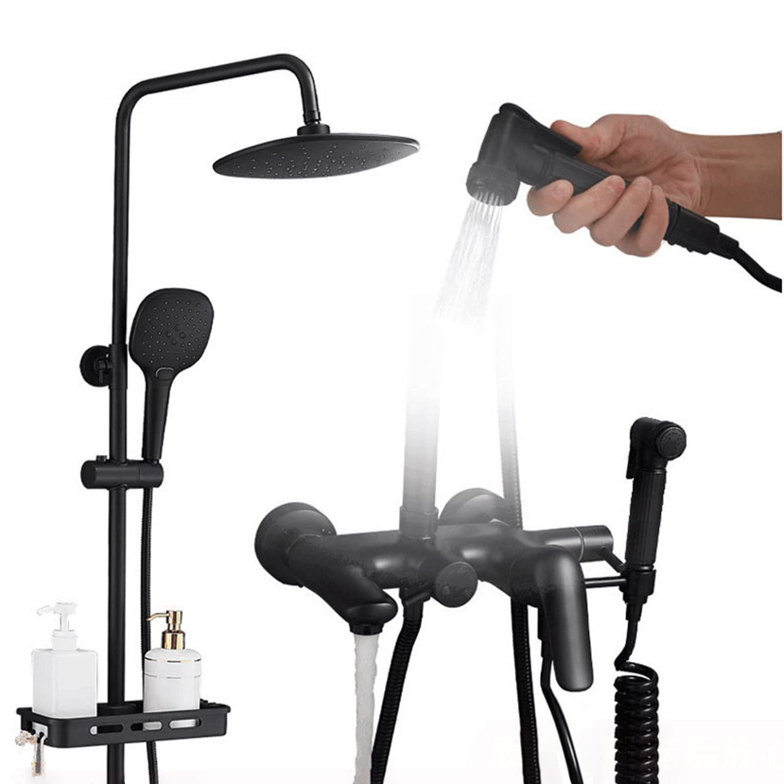 Colonne de douche réglable noire avec mitigeur pour un jet parfait