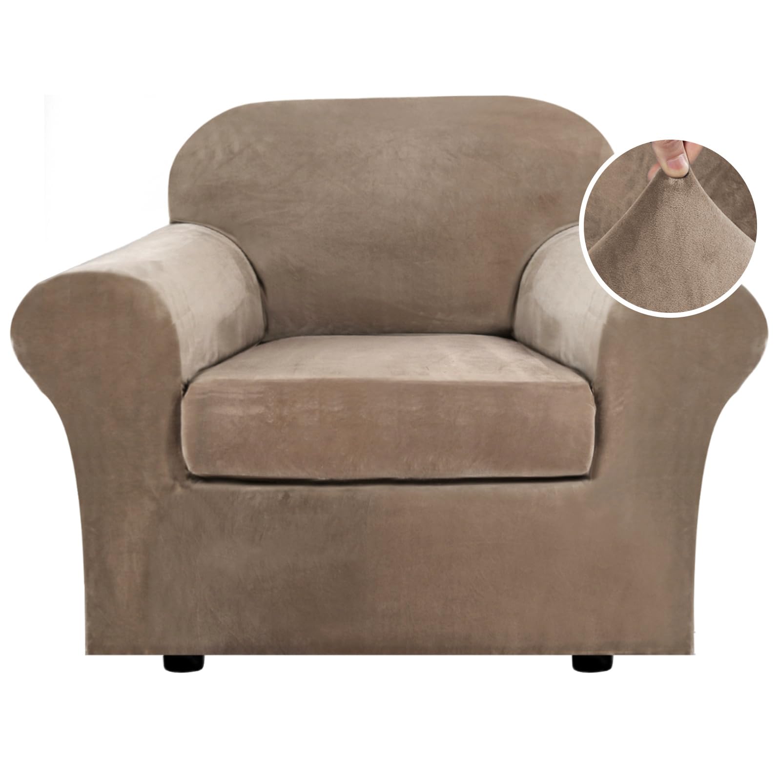 Photo 1 of H.VERSAILTEX Rich Velvet Stretch 2 Piece Cover Chair Slipcover Sofa Cover Furniture Protector Couch Soft with Elastic Bottom Chair Couch Cover with Arms Width Up to 49 Inch(Chair,Camel)