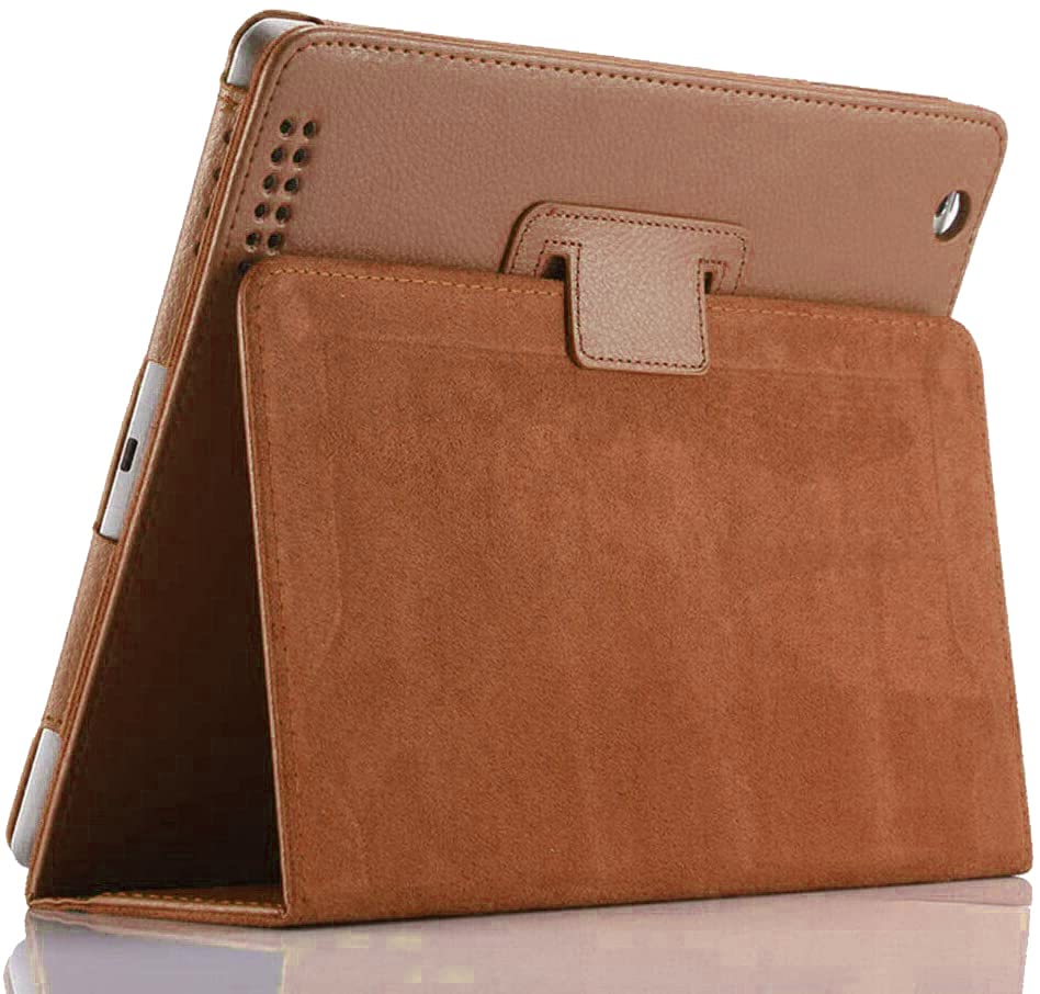 Leather Flip Stand Folio Case Plain Cover for Apple iPad Air 5th,6th Generation 2017-2018 (Brown) - Image 2