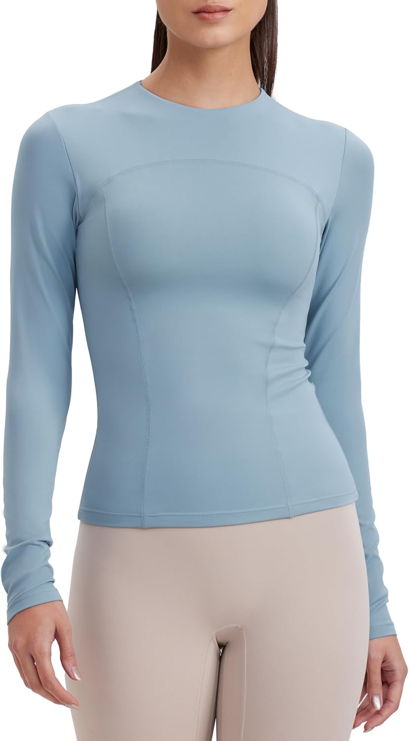 Women's Workout Tops Long Sleeve Yoga Shirts Slim Fit Stretch Gym Athletic Tee
