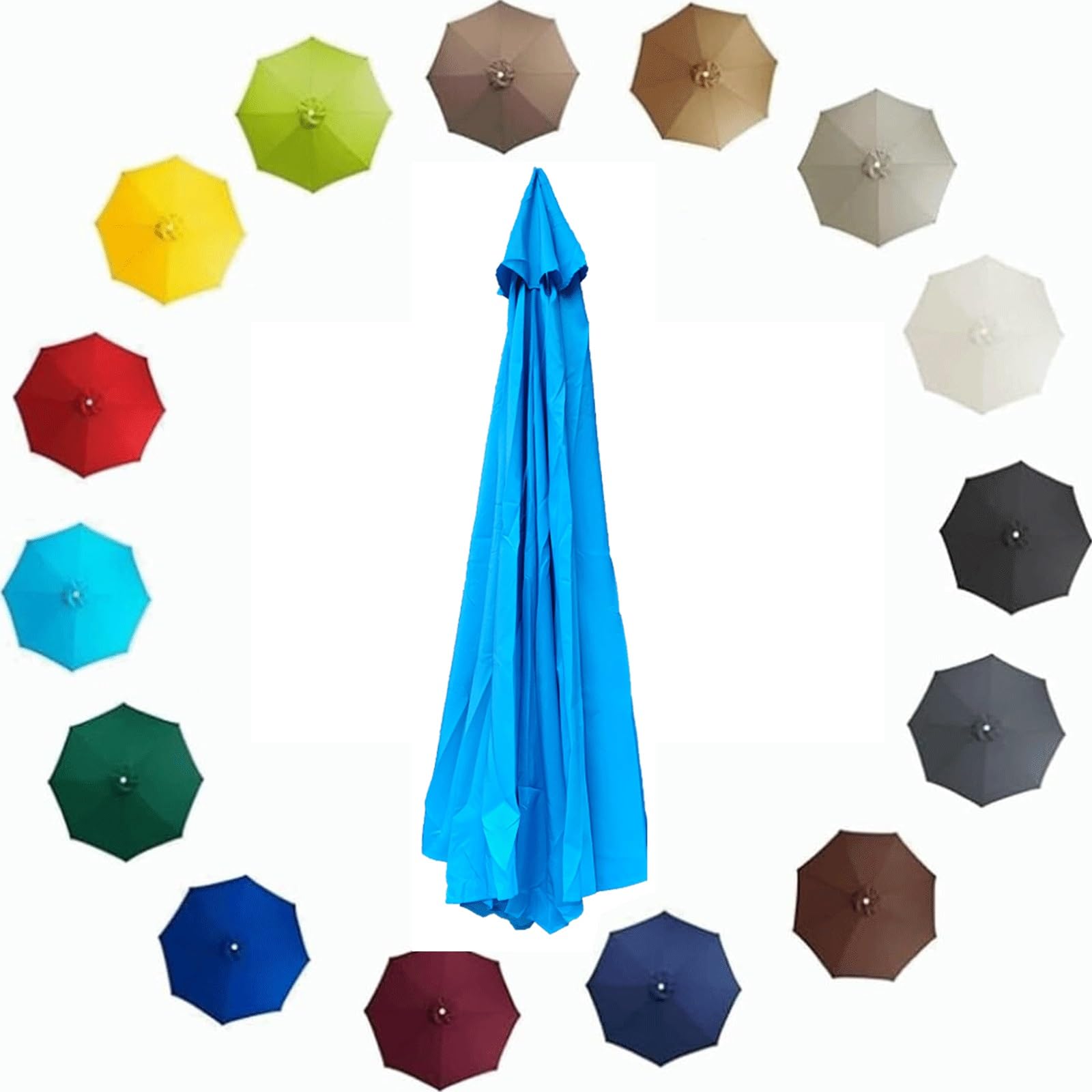 uyeoco Replacement Parasol Canopy, 2M/2.3M/2.7M/3.0Meters 6 Arms/8 Arms Parasol Replacement Canopy For Garden Umbrella Top Waterproof(Lake blue,2.5m/6 ribs)