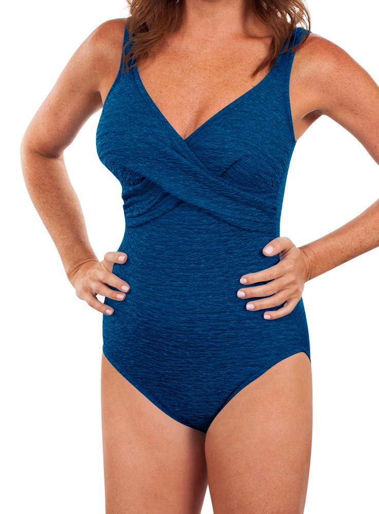 Krinkle Plus Size Long Torso Twist Front Tank Mykonos Blue 24WL