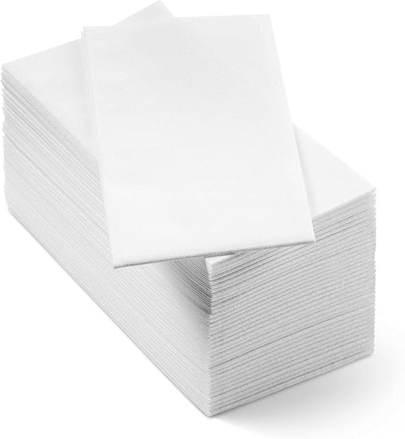 JINYUDOME Disposable Hand Towels, Elegant Guest Napkins Disposable, Linen Feel Decorative Dinner Napkin, Soft and Absorbent Napkins for Wedding, Party, Birthday. 100 Count. (White)