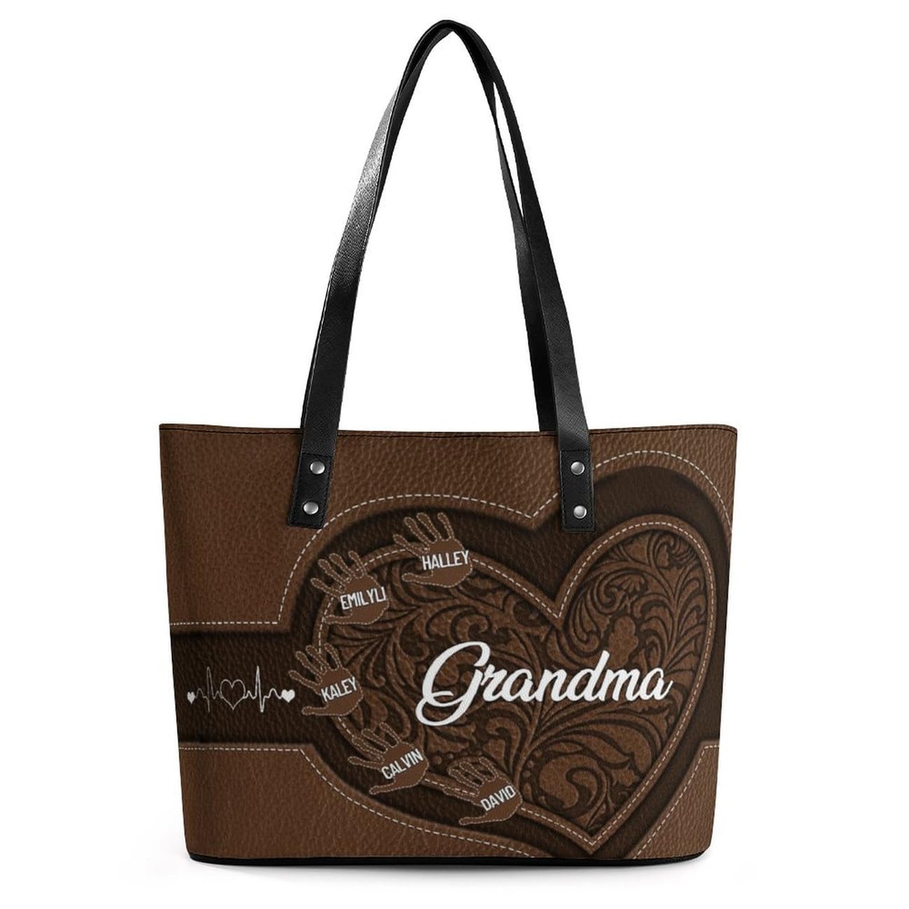 Personalized Grandma Single Shoulder Bag Custom Name Grandmother Leather Handbag Loving Gift For Grandma Mom Birthday
