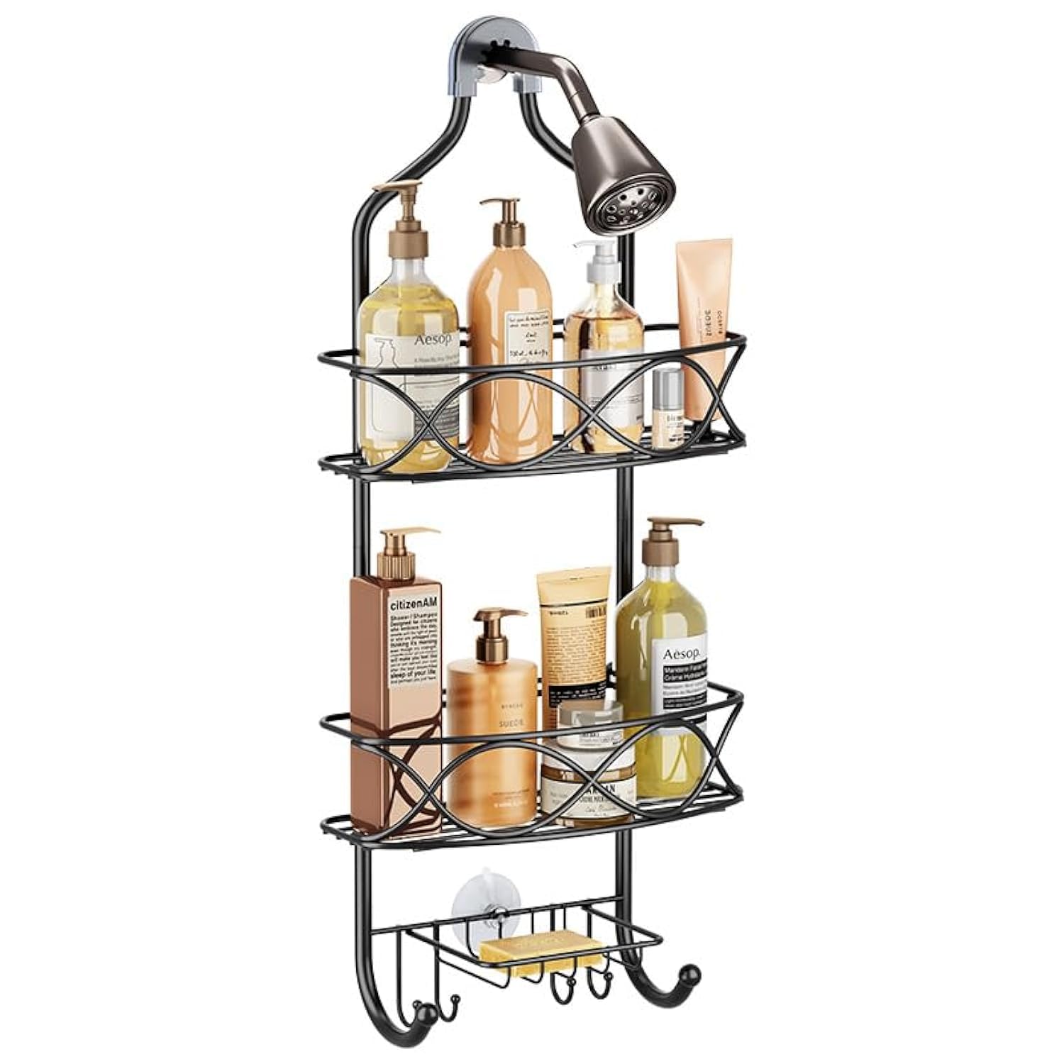 Azonelife 3 Tier Hanging Shower Caddy with Hooks, Stainless Steel Bathroom Shelves No Drilling Rustproof Bathroom Shower Shelf Organizer with Soap Dish for Shampoo Soap Bath Sponge Towels