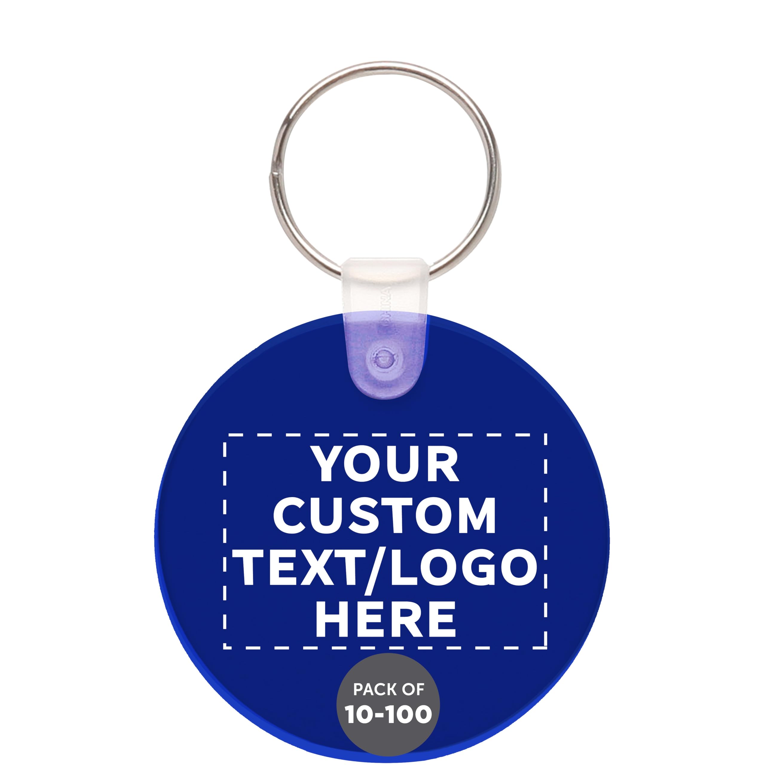 DISCOUNT PROMOS Custom Round Soft Key Tags Set of 10/50/100, Personalized Bulk Pack - Perfect for Tradeshows, Party Favors, Events - Blue