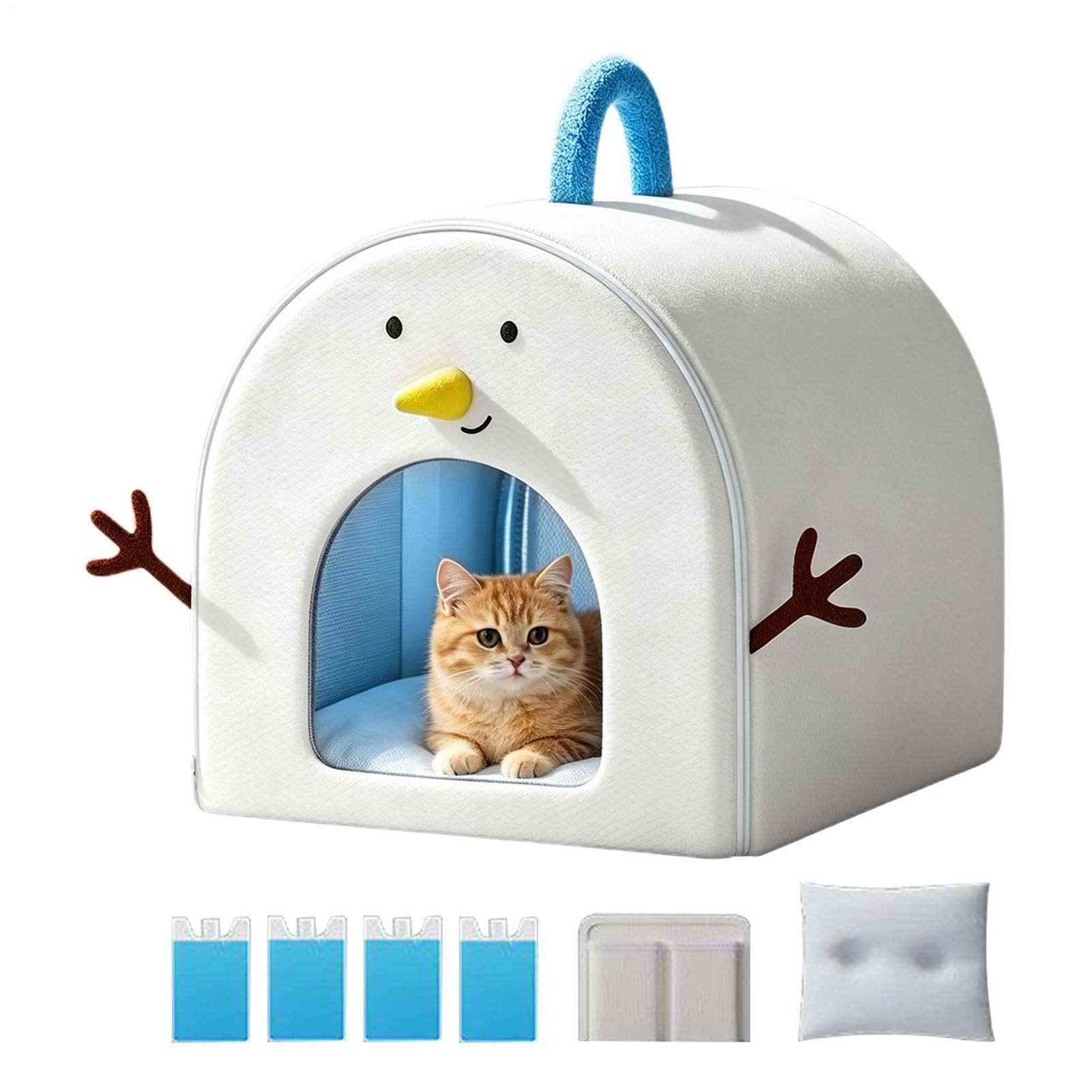 Kühlhaus für Katzen, atmungsaktiv, tragbar, wasserdicht, mit 4 Kühlakkus – Katzenhöhle, Unterschlupfbett – für Kätzchen, Welpen, kleine Hunde, Zuhause, Wohnheim, Büro, Wohnung, Schlafzimmer, Garten