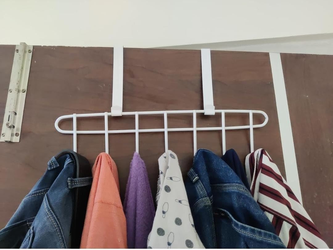 Drill Free Door Hanger| Over The Door Hook Hanger Organizer | Wall Hook Rack | for Hanging Clothes | Door Storage Coat Hooks Behind Door Organizer (White)