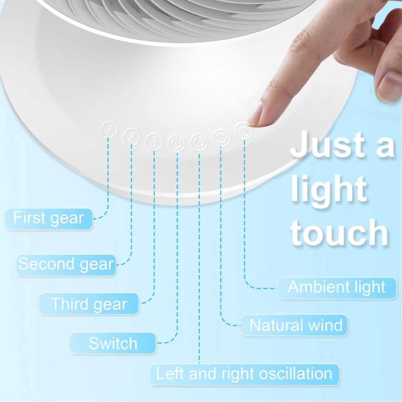16In Fan for Bedroom with Light, Desk Air Circulator Fans with Ring Bracket, Oscillating Table Fan for Whole Room, 70° Vertical and 100° Oscillating, 3 Speeds, 28dB Quiet, for Home,Office,Outdoor