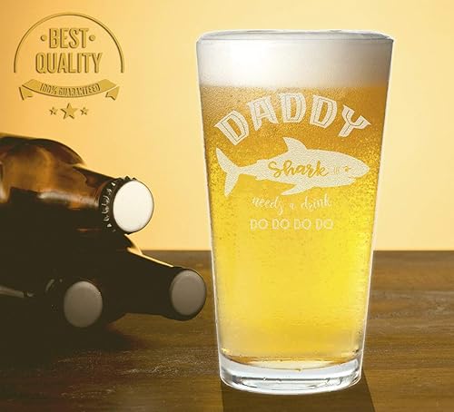 Miniatura 4 de Veracco Daddy Shark Needs a Drink Pint Cerveza Divertido Shark Día del Padre para papá nuevo papá (transparente, vidrio)