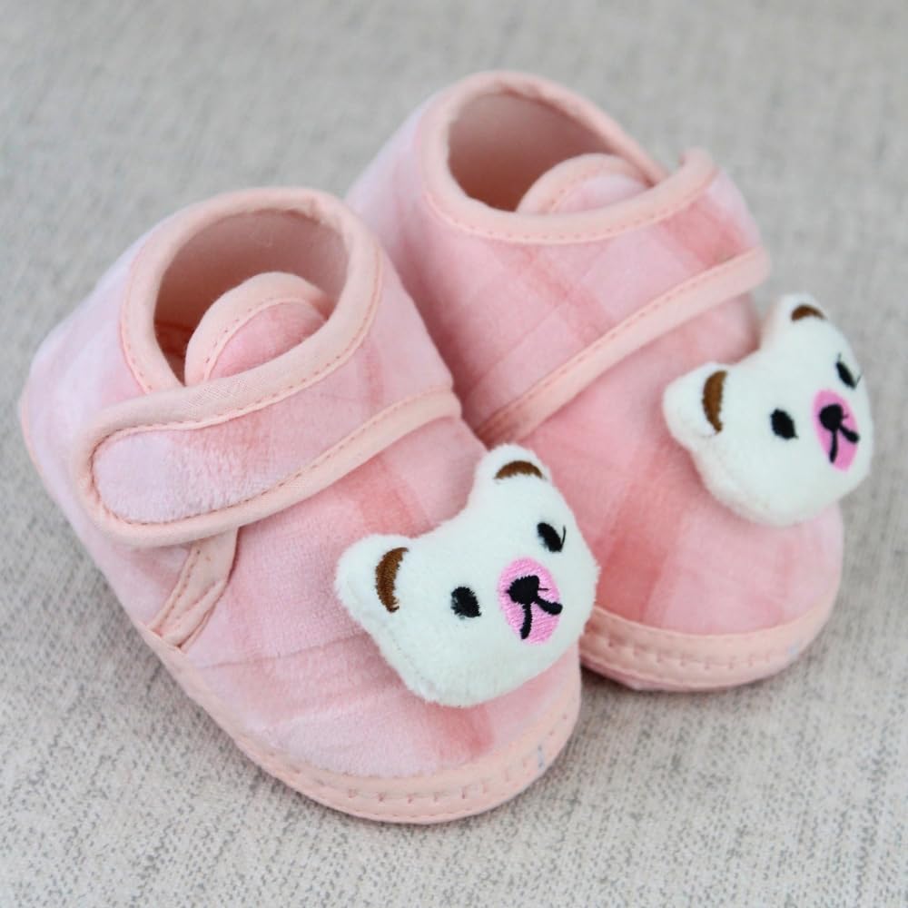 6 To 12 Months Baby Boys & Girls Fur Plain Cartoon Face Baby Bear Pink Booties-BT5334-image-10