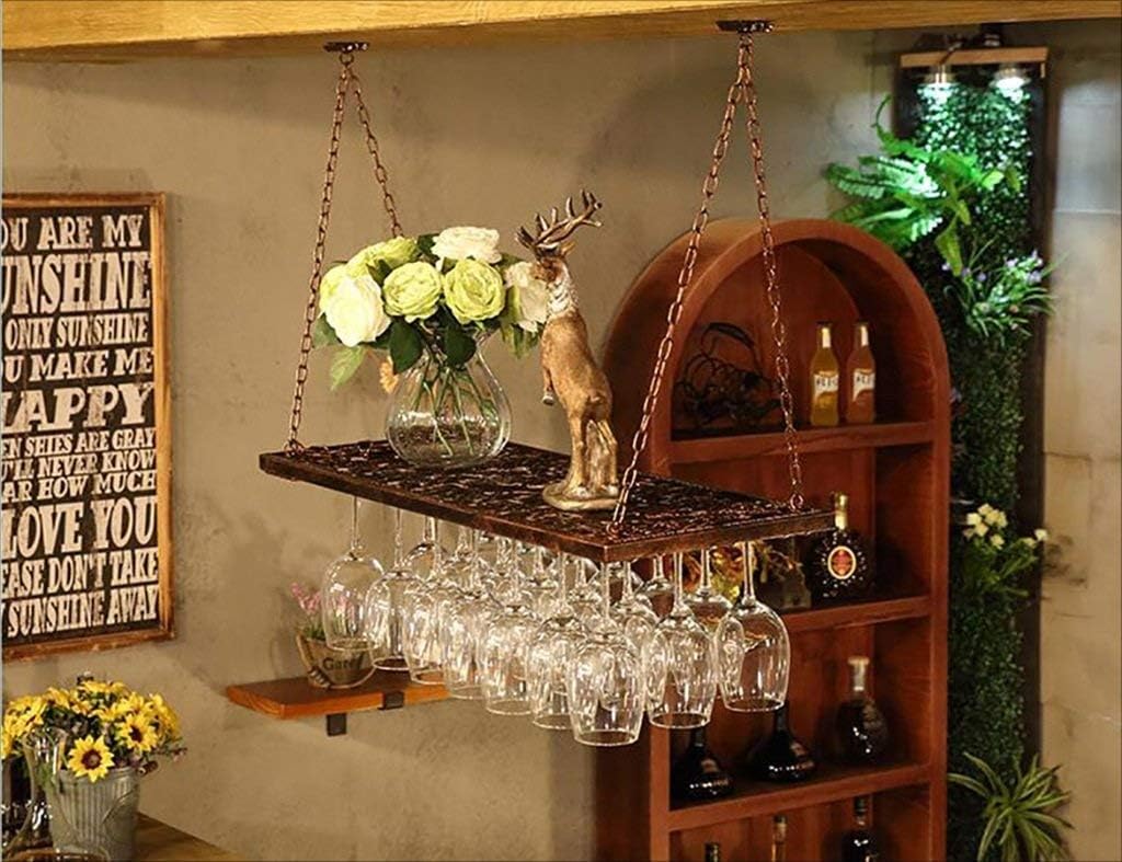 Wine Rack Wall Mounted Wine Rack Wine Rack Made of Iron and Wood Cup Holder a 60 * 31cm