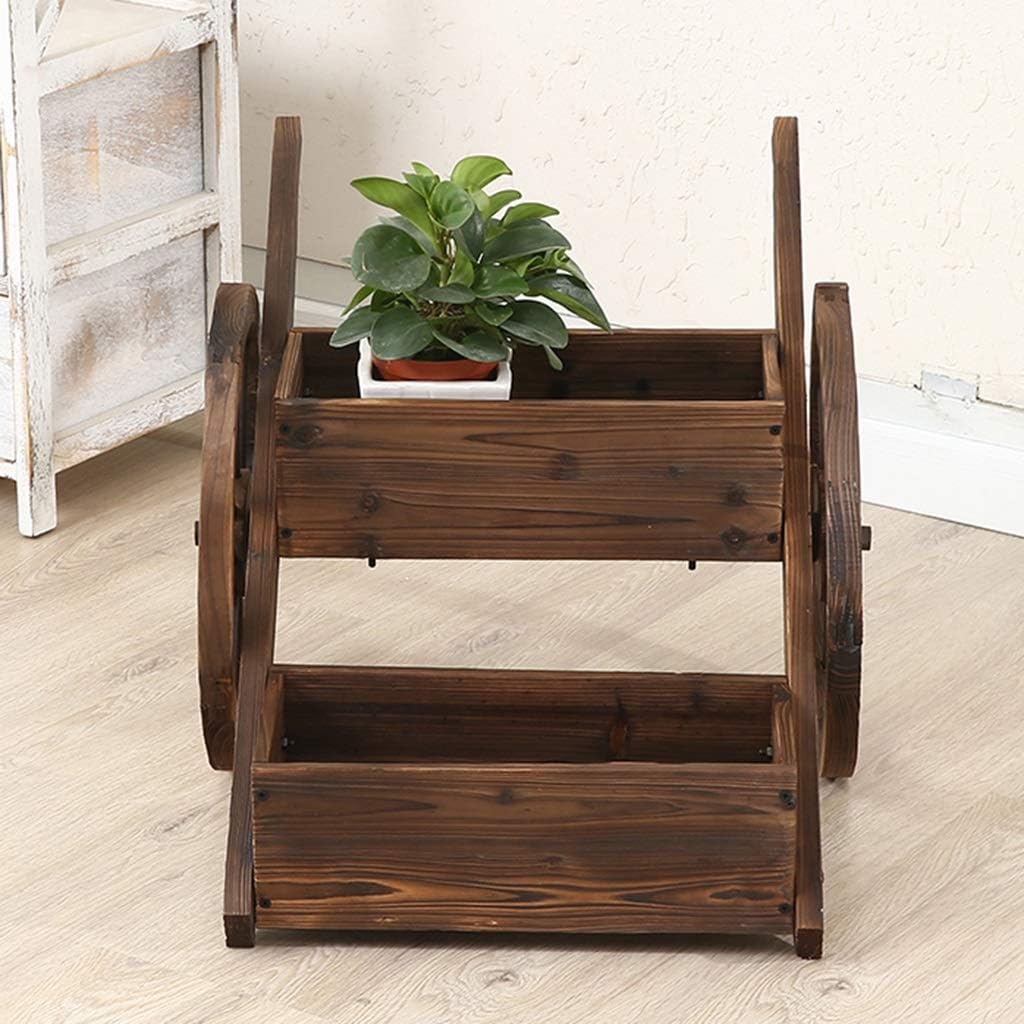 新品同様 ダブルレイヤー防錆木製の長方形のクリエイティブガーデンスモールフロートバルコニー屋外装飾ダブルホイールフラワースタンドフラワートラフ フラワースタンド 園芸ラック Www We Job Com