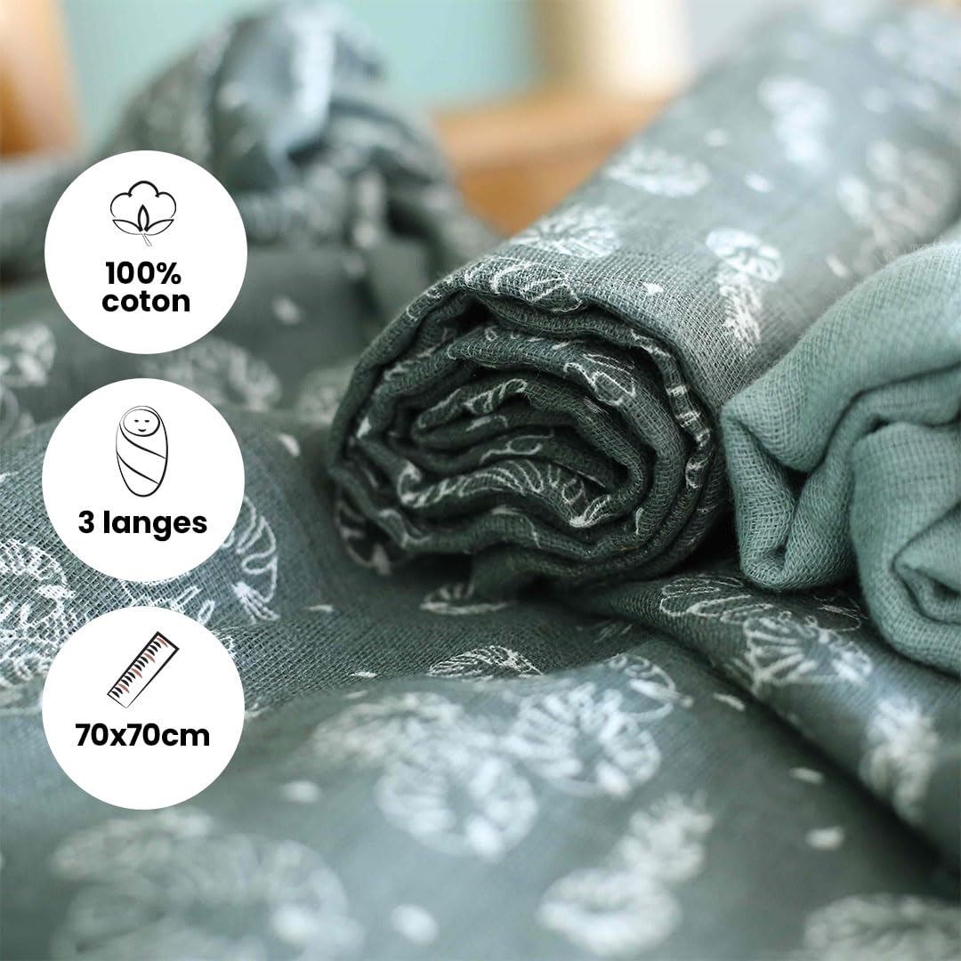 Set 3 Mussole Di Cotone Per Neonato - 70x70 Cm, Multiuso: Bavaglino, Coperta, Protezione Solare, Certificato Oeko-Tex - Foto 12