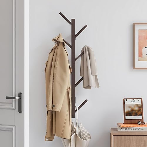 Furshus Perchero vertical de bambú para pared, perchero vertical de bambú para pared, árbol, perchero, perchero flotante para sombreros, chaquetas,