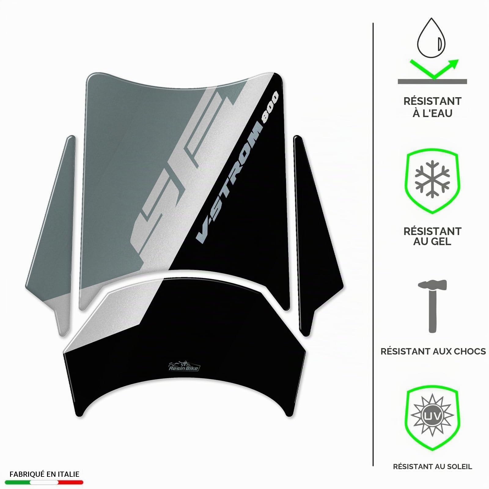 Resin Bike Autocollant Moto Compatibles avec Suzuki V-Strom 800 SE 2023-2024. Protection de Réservoir Moto Contre Les Chocs et Les Éraflures. Autocollant 3D Résinés Made in Italy