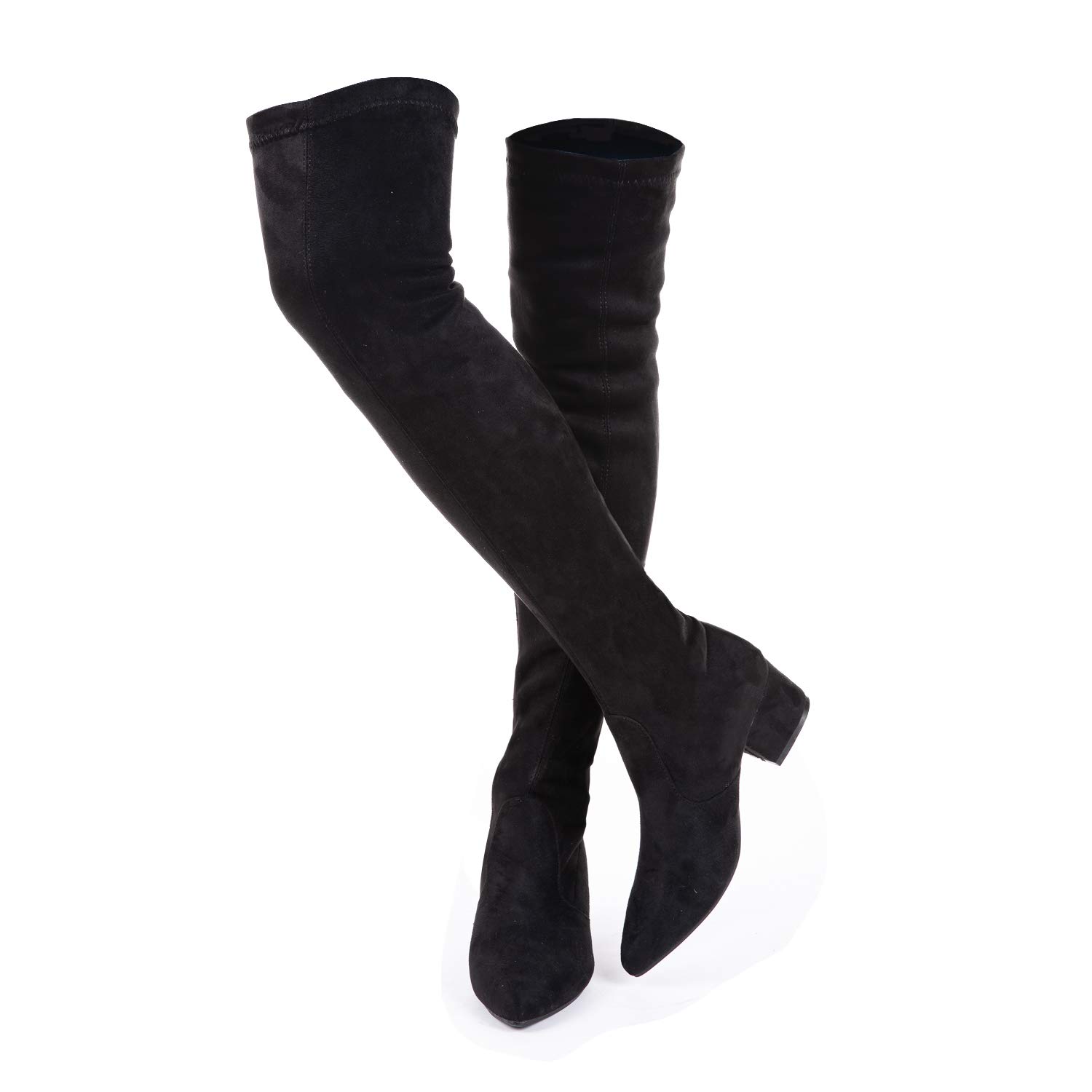 N N G Women Over the Knee Boots Thigh High Suede Block Winter Low Above Flat Long OTK