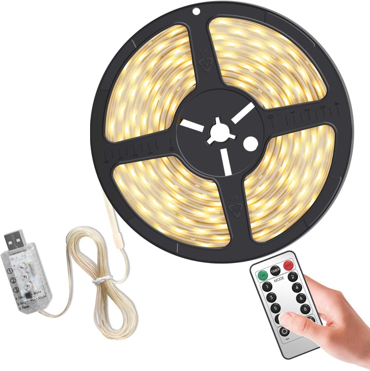 LED Strip Lights, 5M(16.4ft) Waterproof Warm White Dimmable 5 Gear Brightness & 8 Mode 3000K LED Light with Remote, Euproce LED Light Strip Decoration for Home Kitchen Cupboard Bedroom Ceiling Windows
