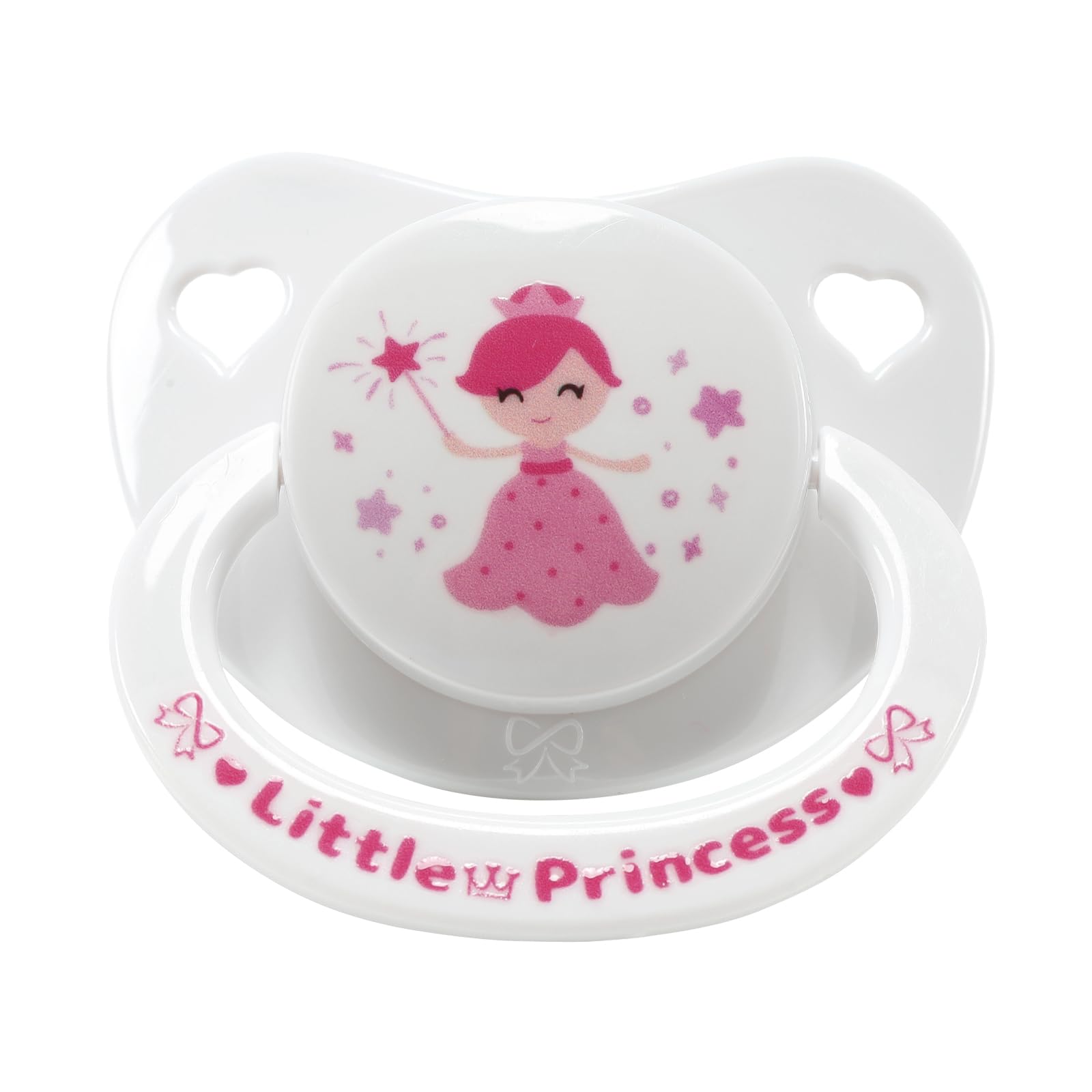 CutiePlusU Adult Schnuller mit großem Schild & Silikon-Sauger – BPA-frei, mit süßen Motiven für Stressabbau und Entspannung - Little Princess White