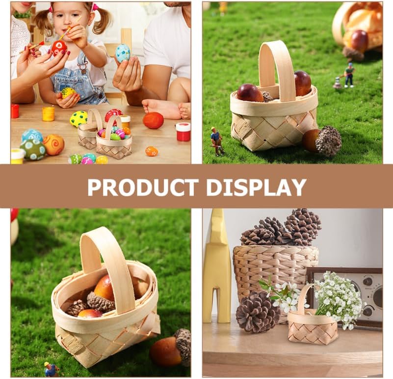 Gadpiparty 36pcs Mini Baskets Party Favor, Mini Woven Baskets With Handles, 4.72 Inch Small Tiny Wooden Candy for Weddings Holidays Easter Party Decor and Kids Crafts