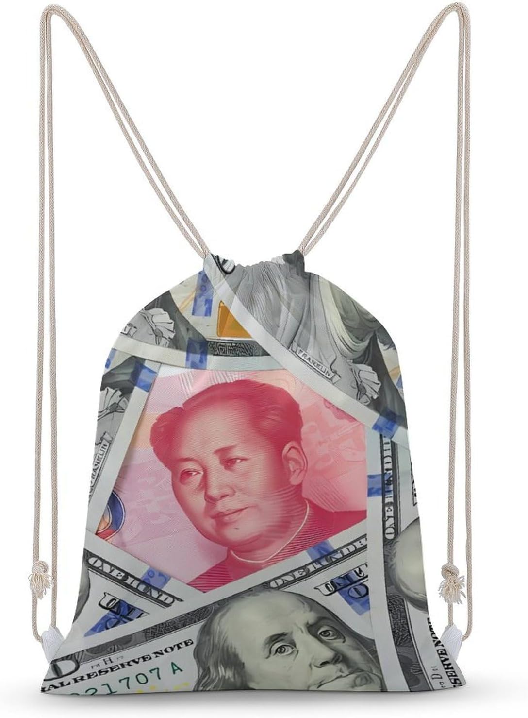 Dollar And Rmb Drawstring Backpack Gym Bag Draw String Back Bags for Sports Tennis Party Favor