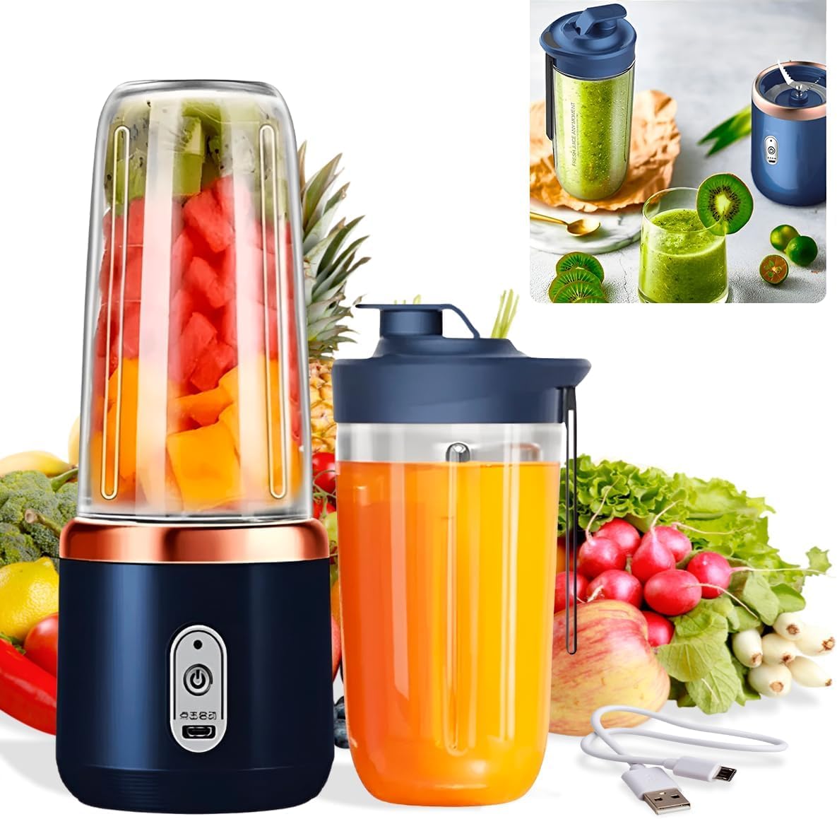 Qlect Portable Blender Electric Juicers Fruit Mixers USB Rechargeable Smoothie Mini Personal Juicer 6 Blades 3Gears With 1500 Mah Rechargeable Battery-Smoothie Blender(Blue)
