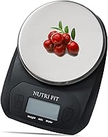 NUTRI FIT Digital Kitchen Food Scale - 5kg/11lb Stainless Steel Platform, Grams OZ ml fl oz, Tare Backlit LCD for Cooking Baking Weight Loss