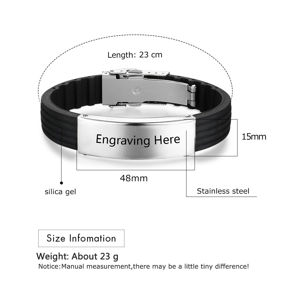 Ashleymade Personalized ID Men Bracelets Stainless Steel Engraved Bangle Bracelets for Mens Jewelry for Boyfriend (Engraving)